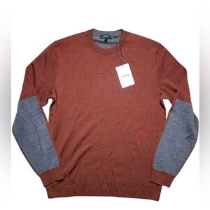 Theory Arnaud Crewneck Pullover Sweater Men Size S Merino Wool Burgundy Gray